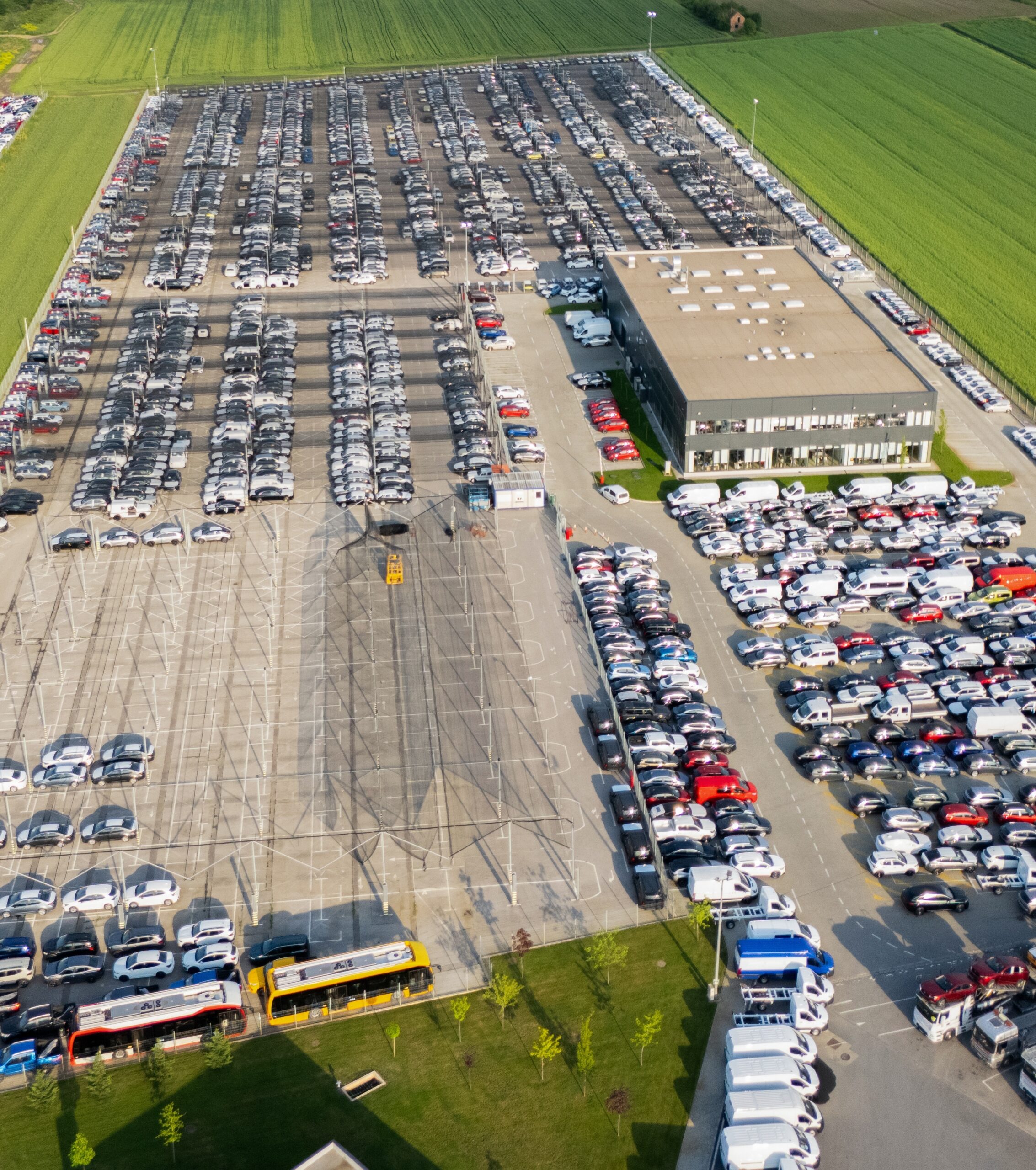 Aerial,View,Of,A,Storage,Facility,For,New,Cars.