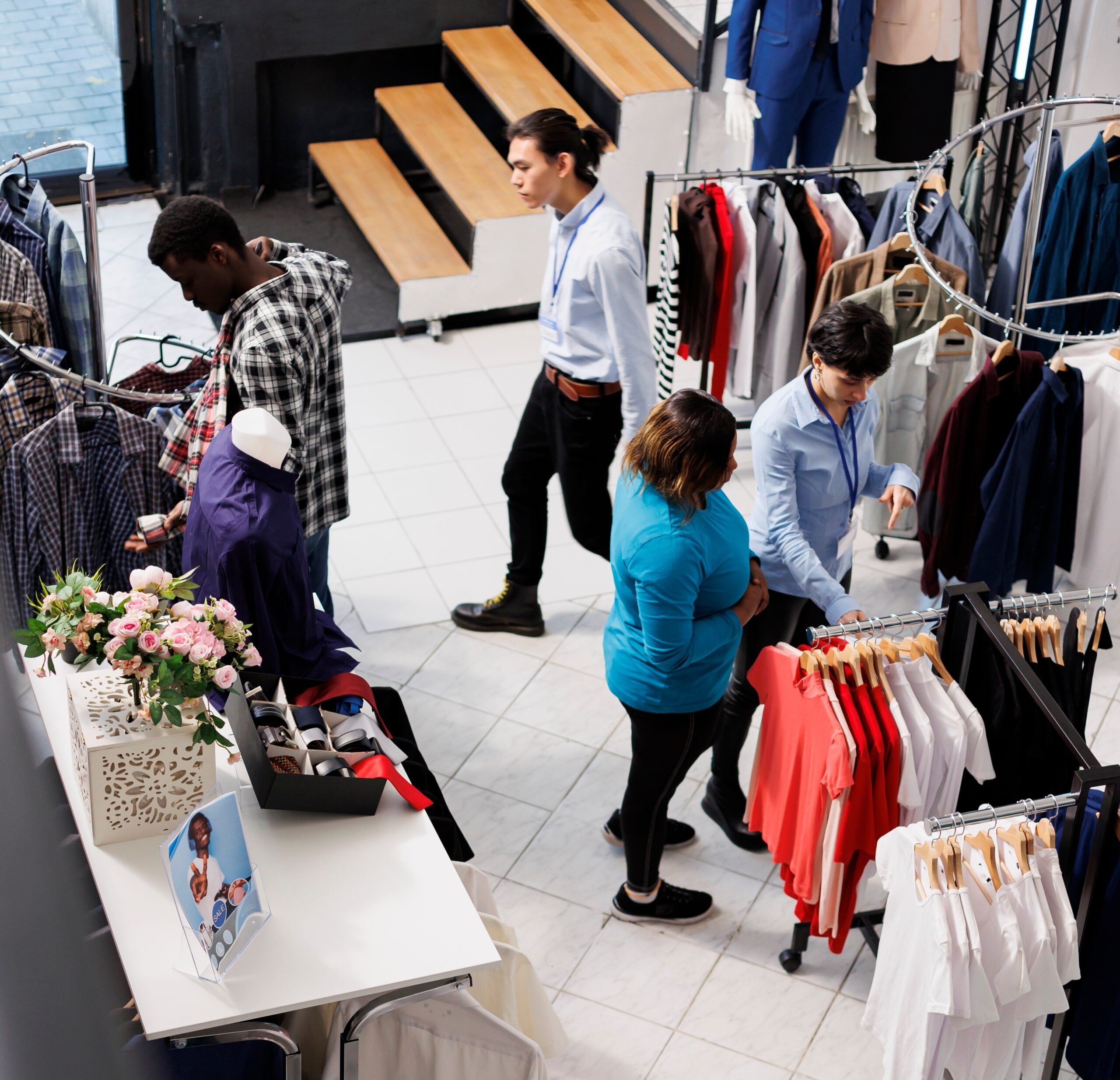 Top,View,Of,Customers,Buying,For,Formal,Wear,In,Modern